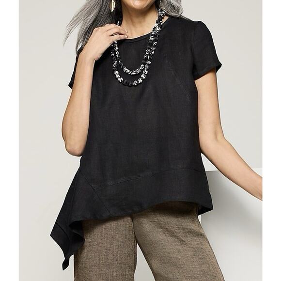 Lisa Bayne Cleo Top Black Linen Asymmetrical Minimalist Boho Art Size Small - Picture 1 of 7